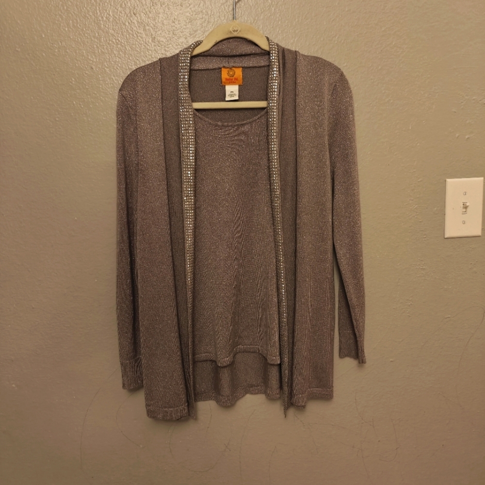Ruby Rd women's Sparkly Cardigan Sweater In Gray  Size PS